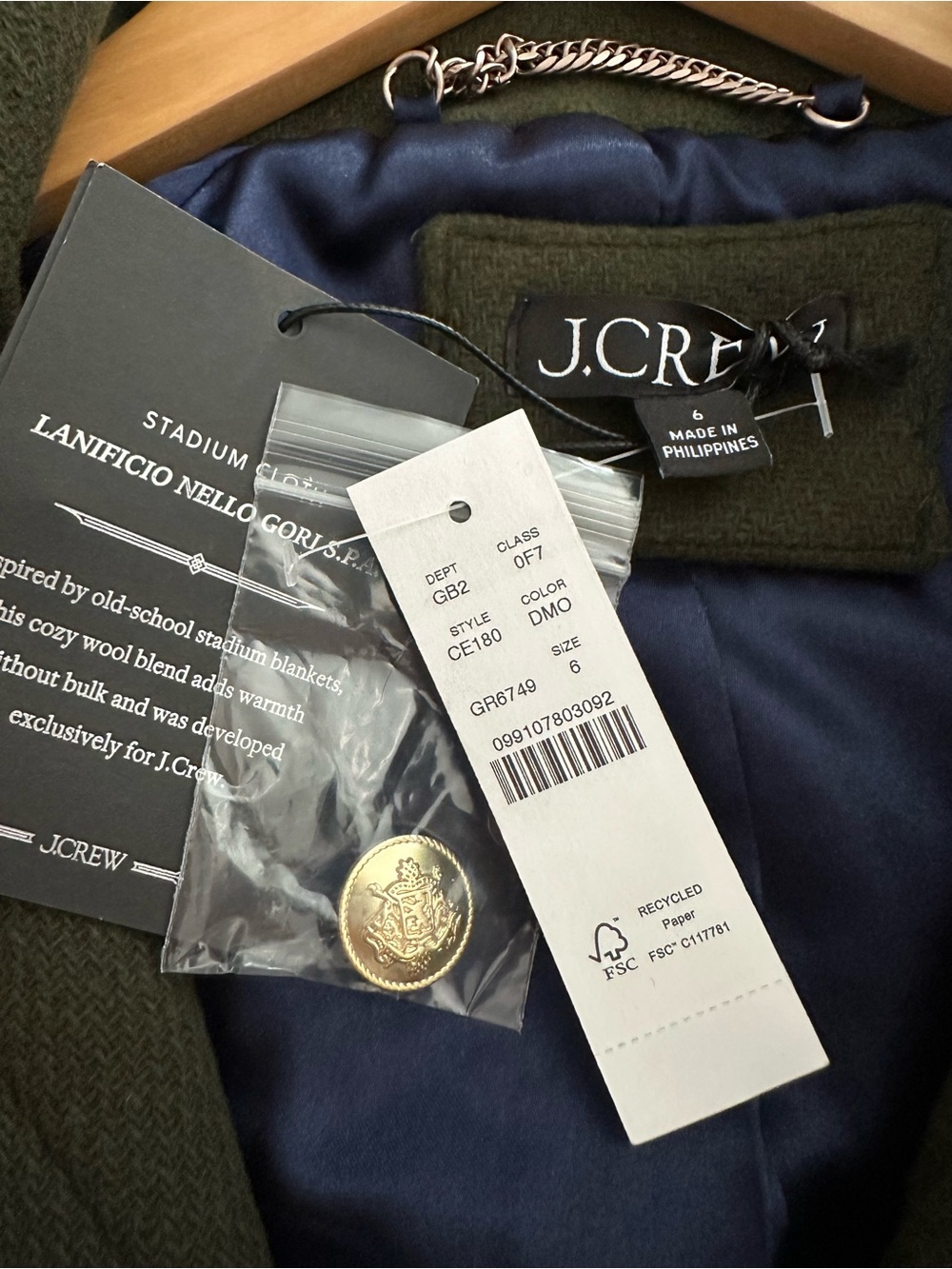 NWT J.Crew Toscana Coat Italian Stadium-Cloth Wool Blend Dark Moss 6 - Picture 8 of 9